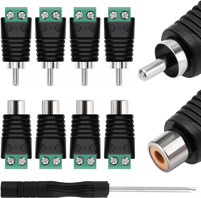 RCA Connector Adapter - Phono Schroefklem - Audio Video Aansluiten - Set van 8 Connectoren - 13x8x1 cm