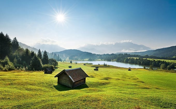 Fotobehang Bergwiese Vor Karwendel - Meerkleurig - 2,80m X 450cm