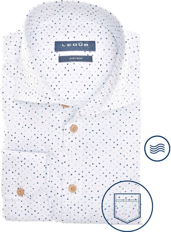 Ledub business overhemd Modern Fit New normale fit wit geprint wide spread