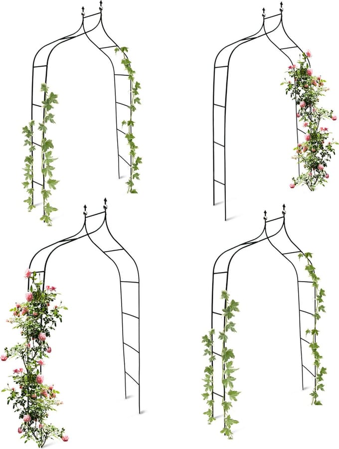 4x rozenboog metaal dubbele spits - weervast - plantensteun - tuinboog - groen