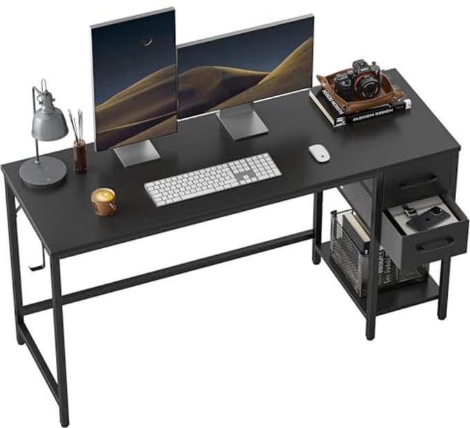 Computer Bureau met 2 Laden - 55 Inch Modern Bureau voor Thuiskantoor; Eenvoudig en Stijlvol