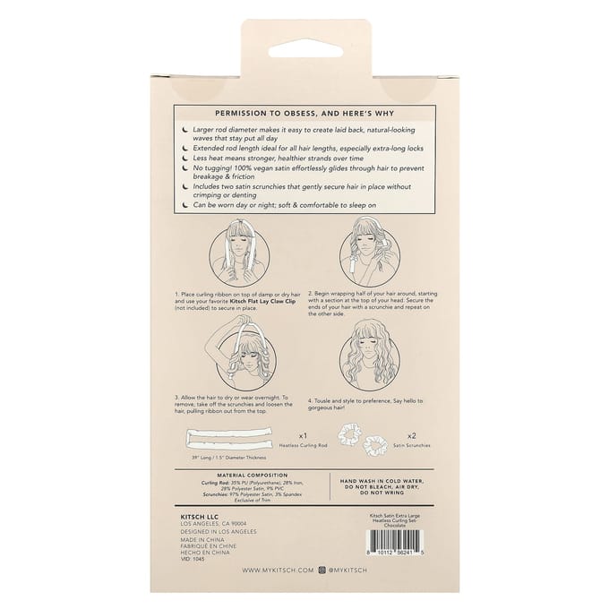 Kitsch, satijnen krulset zonder hitte, extra groot, chocoladebruin, 1 set white