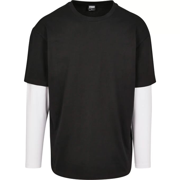 Urban Classics - Oversized Shaped Double Layer Longsleeve shirt - L - Zwart/Wit