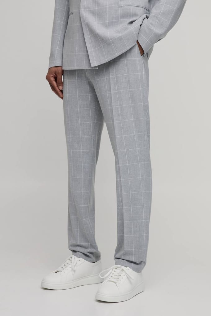 Pantalon Met Ruitjespatroon En Rechte Tailored Pasvorm | Grey | Size 32