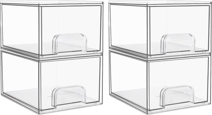 4 stuks stapelbare opbergladen, acrylorganizer met 32 antislipmatten, acrylladeorganizer voor dressoir, badkamer