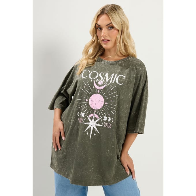 Yours Green Acid Wash 'Cosmic' Oversized Tshirt Size 66-68