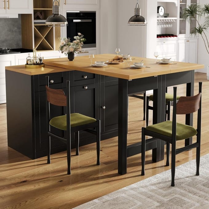Uittrekbare bartafel - Inklapbare eettafel - Flexibel wonen - Met opbergruimte - 120-200 cm uittrekbaar - Zwart