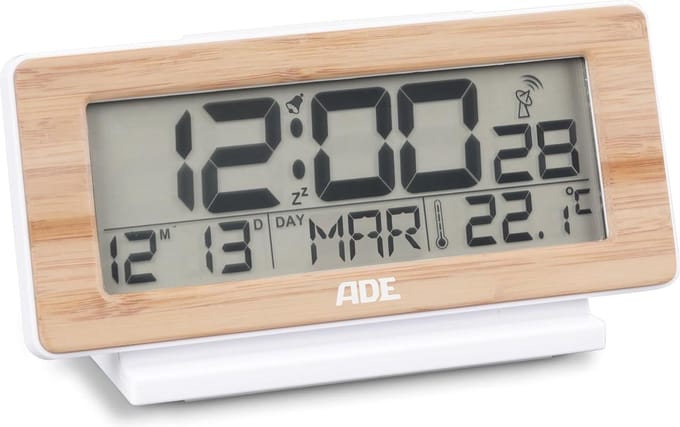 Digitale Wekker met Temperatuurweergave en Kalender in Bamboe Design - LCD-display met Snooze-functie