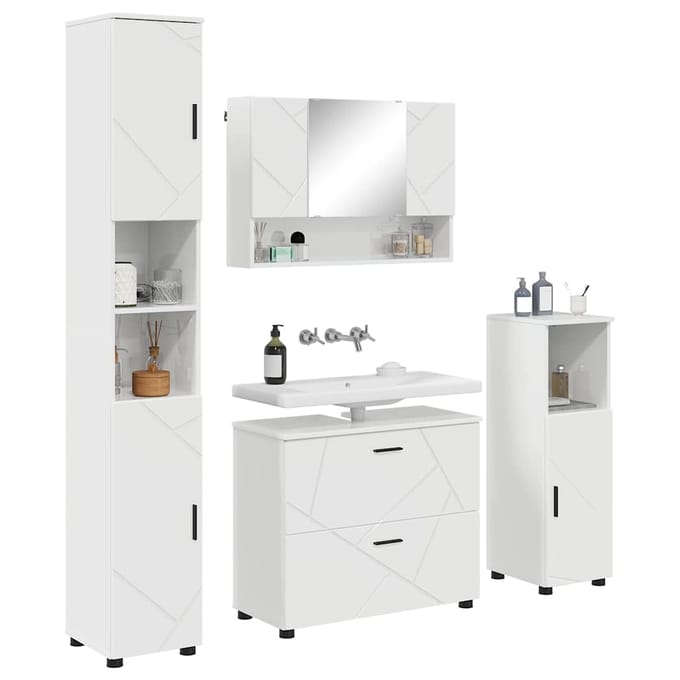 vidaXL - Badkamermeubel - Set - 4 - st - Hoogglans - wit - 35 - x - 30 - x - 192 - cm