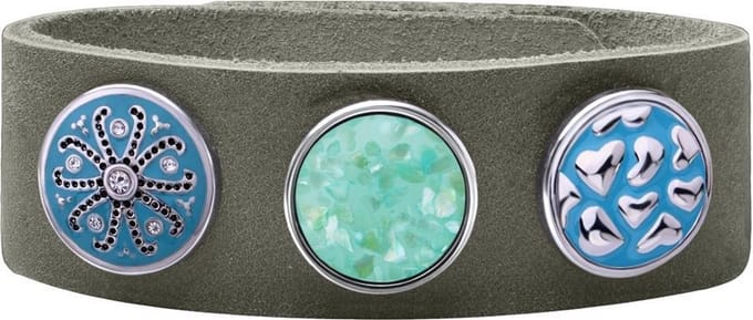 Quiges Dames Leren Armband Grijs met 3 Drukknopen Set 19.5 - 21.5cm - EBCMS336