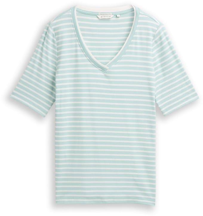 Tom Tailor - Slim fit T-shirt met V-hals - Maat M - blue haze offwhite stripe