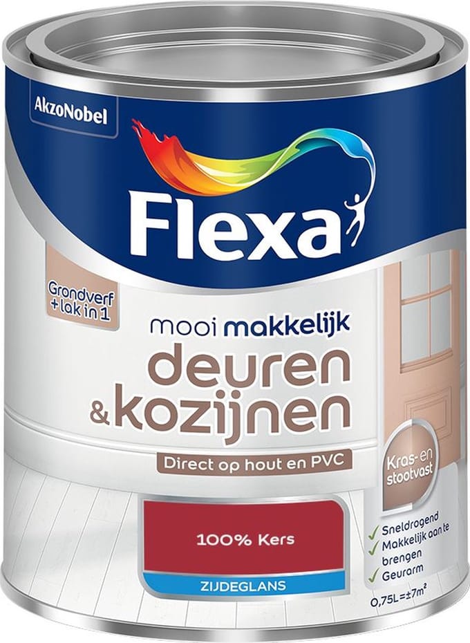 Flexa - Mooi Makkelijk Deuren & Kozijnen Zijdeglans - 100% Kers - Mengverf - 750 Ml
