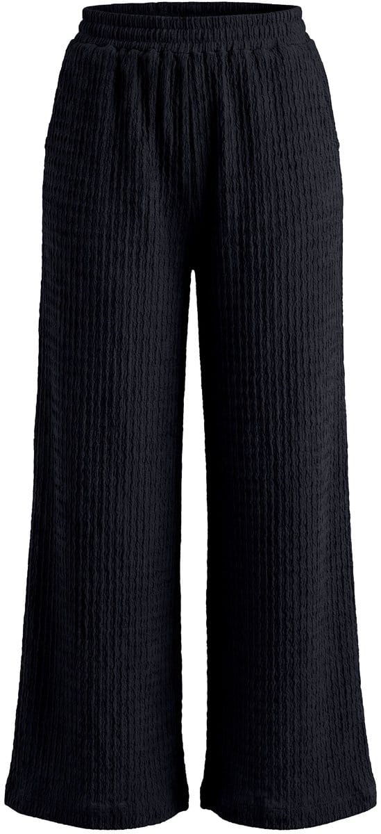 Studio Untold - Dames - Broek wijde pijpen wafelstructuur elastische tailleband - Zwart - Maat 46