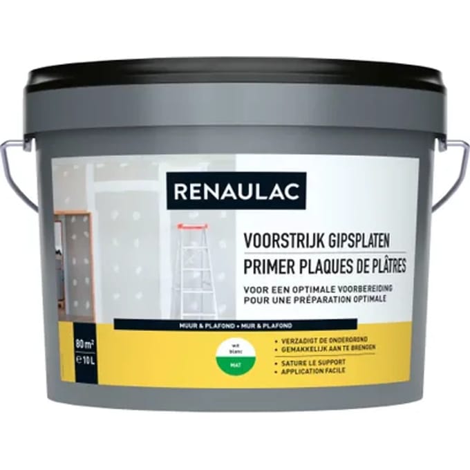 Renaulac Voorstrijk Gipsplaten Primer - Muur En Plafond - Wit - 10l