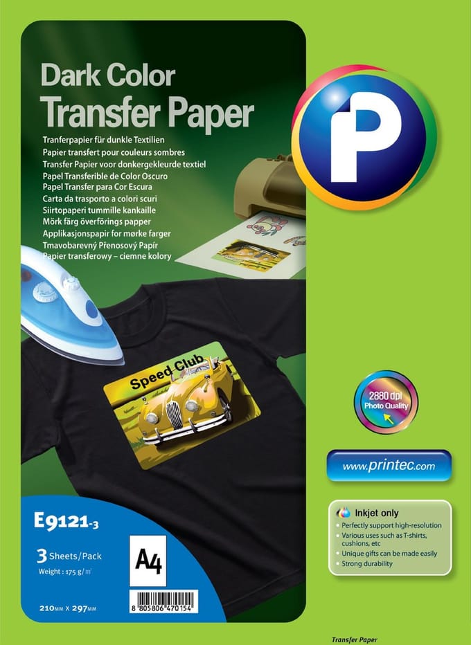 Printec Transferpapier voor donkere kleding - 3 stuks carbonpapier - 210x297mm - A4