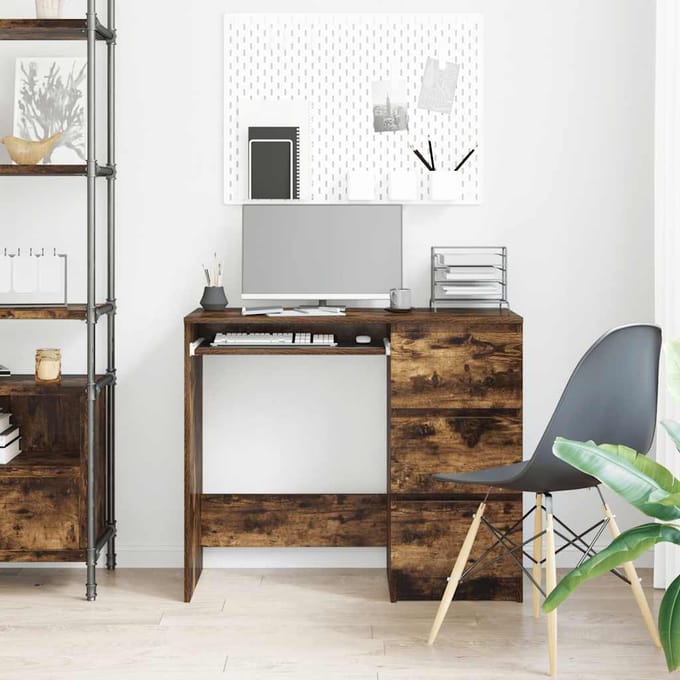 vidaXL - Bureau - 90x45x76 - cm - bewerkt - hout - gerookt - eikenkleurig