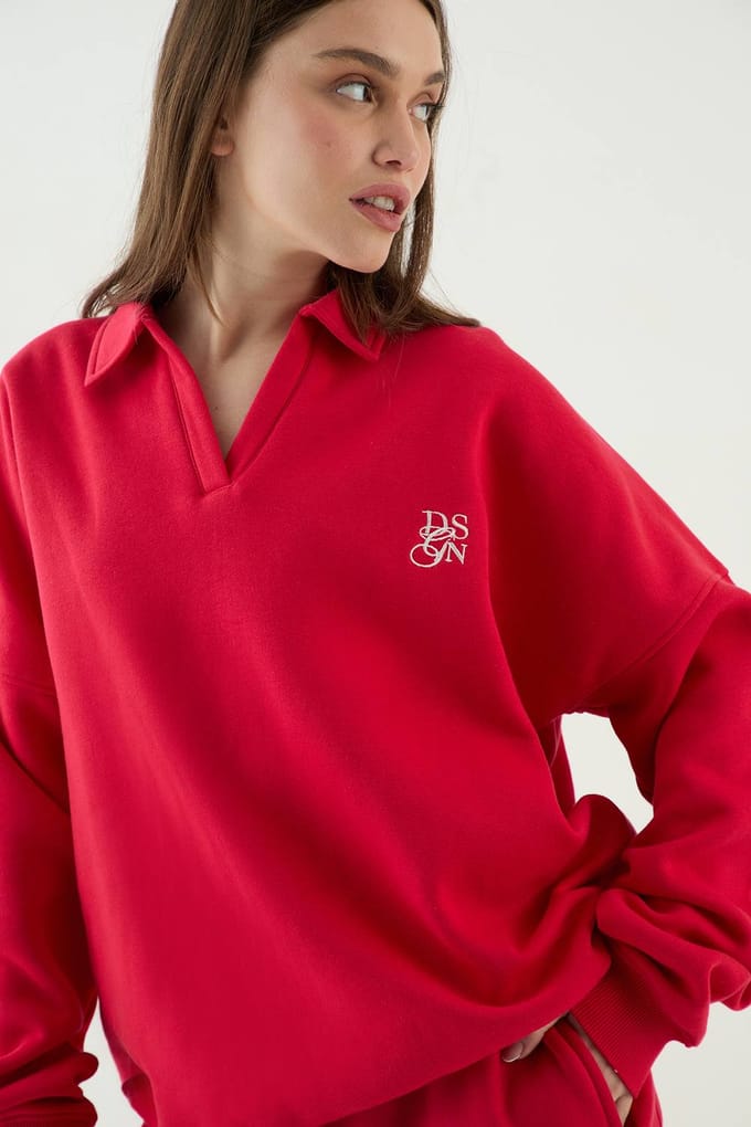 Dames Dsgn Studio Sweatshirt Met Kraag | Red | Maat: Small