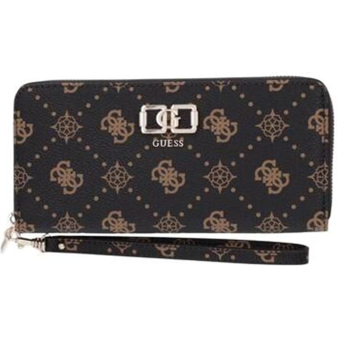 GUESS portemonnee Emelie Logo SLG Zip Around Wallet Espresso Logo donkerbruin
