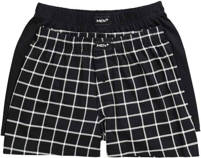 Men Plus - Heren - Boxershorts set van 2 effen/geruit - Zwart - Maat L