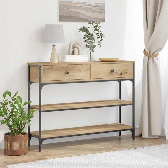 vidaXL - Wandtafel - Artisan - Eiken - 100 - x - 25 - x - 75 - cm - Bewerkt - hout