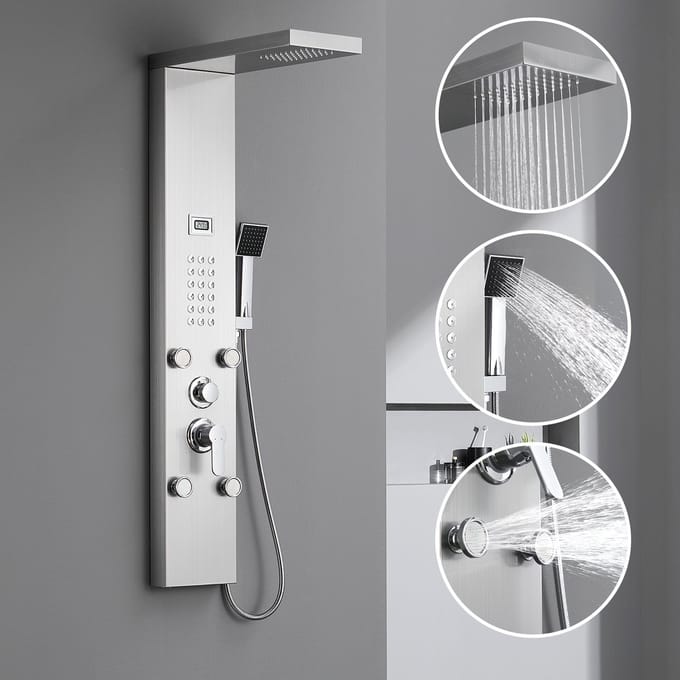 Auralum MAX Douchepaneel Zilver - Regendouche - LCD Temperatuurweergave - Met 3 Waterfuncties - Douche Combinatie Set - Waterbesparend
