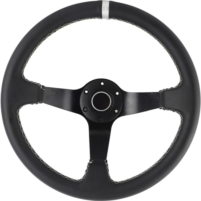 350mm14in 6 Bouten Diep Bord Zwart Leer Racing Stuurwiel Met Hoorn black