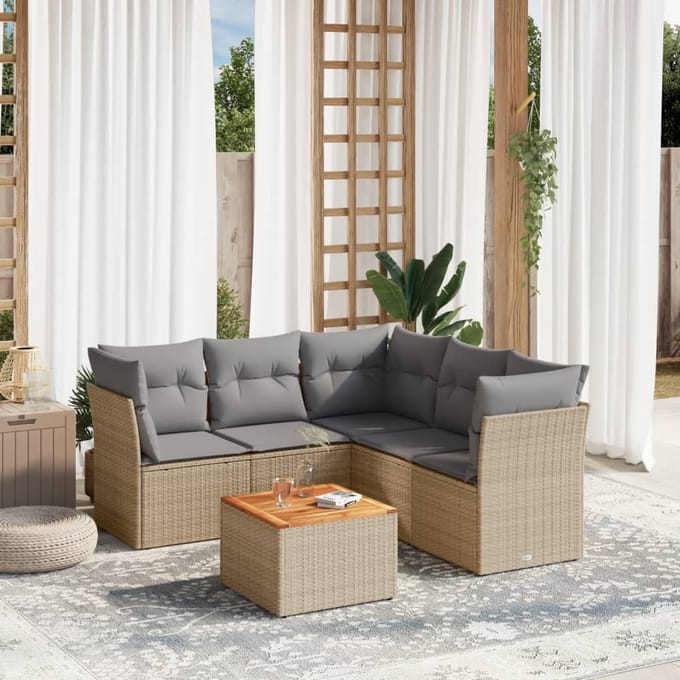 vidaXL - 6-delige - Loungeset - met - kussens - poly - rattan - beige