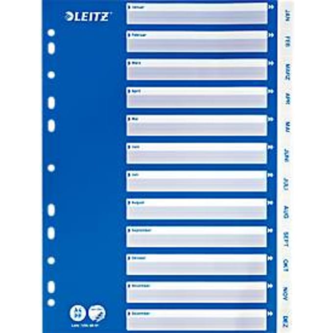 LEITZ® PP-indexbladen met blauw dekblad, kalender jan.-dec.