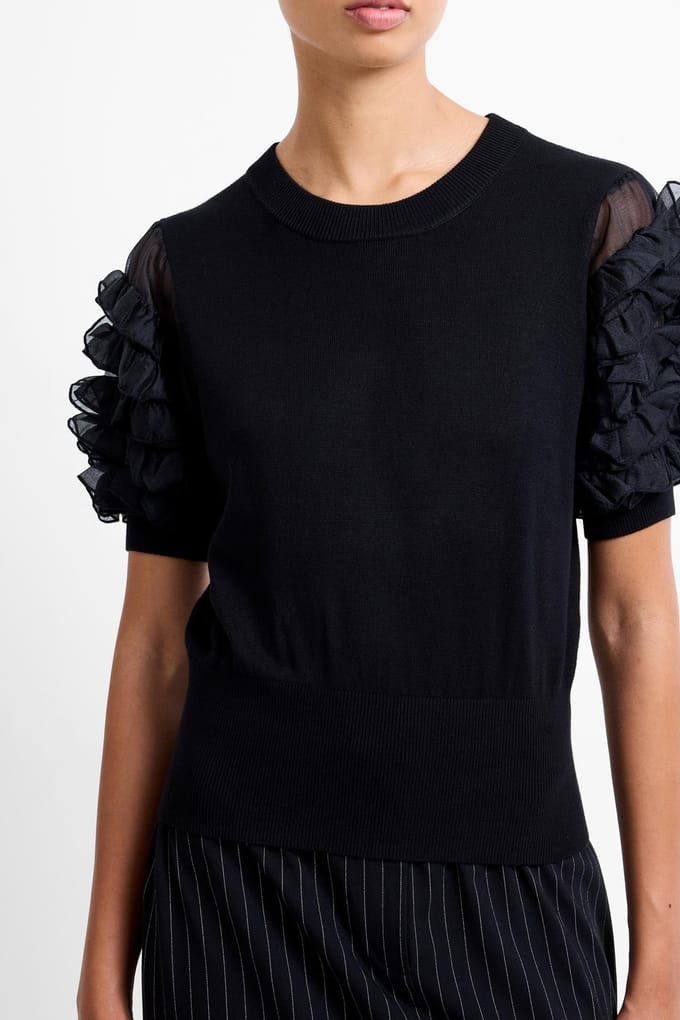 French Connection Krista Mix Stacked Ruffle Top Blackout Maat: S | Tops Outlet | Dames | Zwart