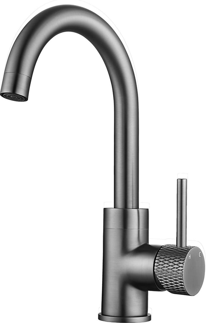 Wiesbaden Ribbd Wastafelkraan Draaibare Uitloop met Coldstart - Gunmetal