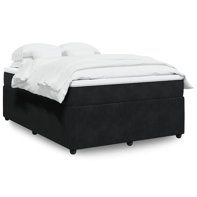 vidaXL - Boxspring - met - matras - fluweel - zwart - 160x200 - cm