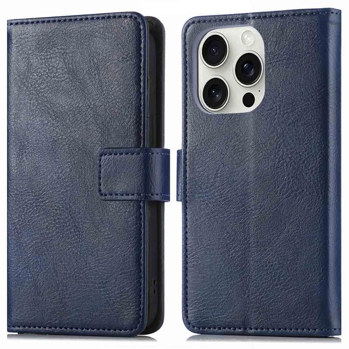 imoshion Hoesje - Geschikt voor Apple iPhone 16 Pro Max - Luxe Bookcase - Donkerblauw