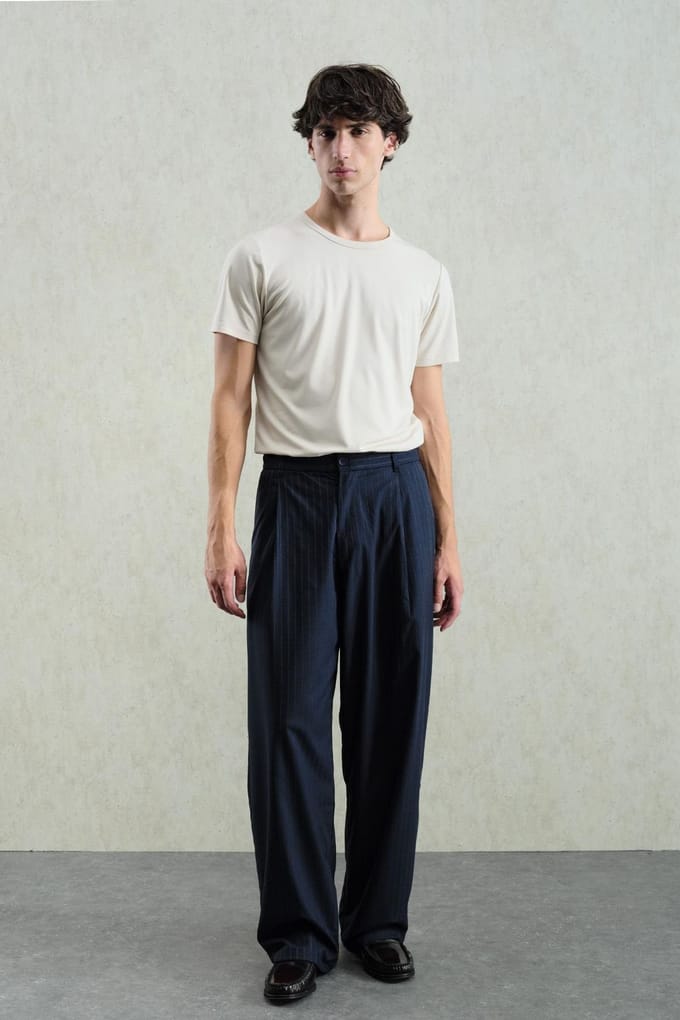 Plissé Gestreepte Gabardine Broek