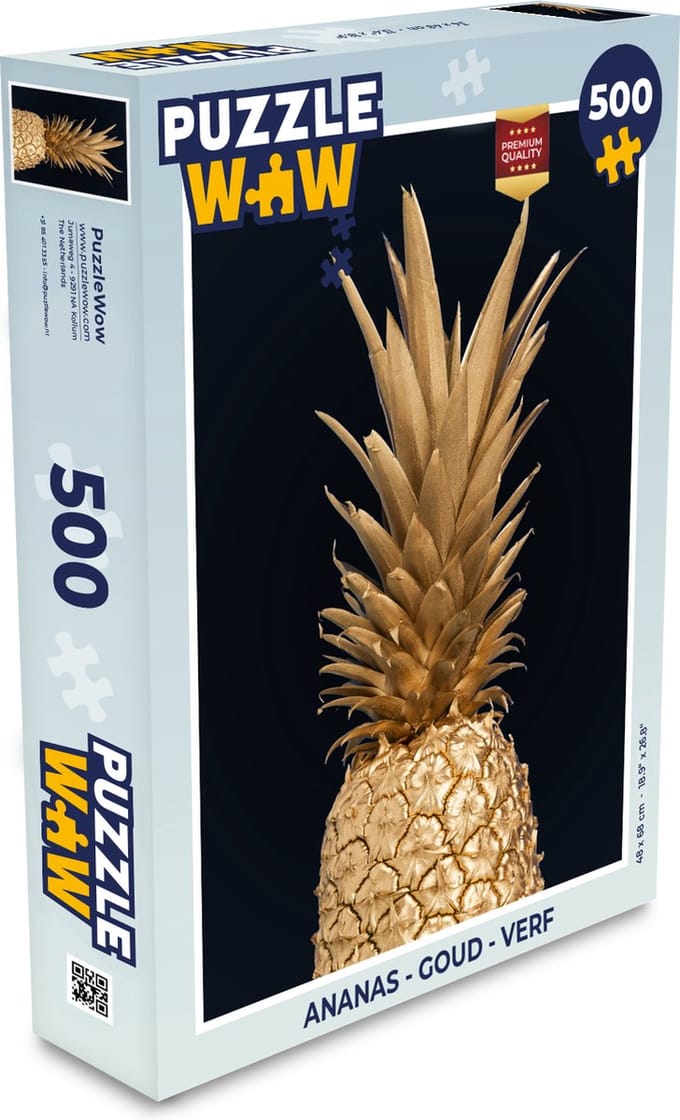 Puzzel Ananas - Goud - Verf - Zwart - Fruit - Luxe - Legpuzzel - Puzzel 500 stukjes