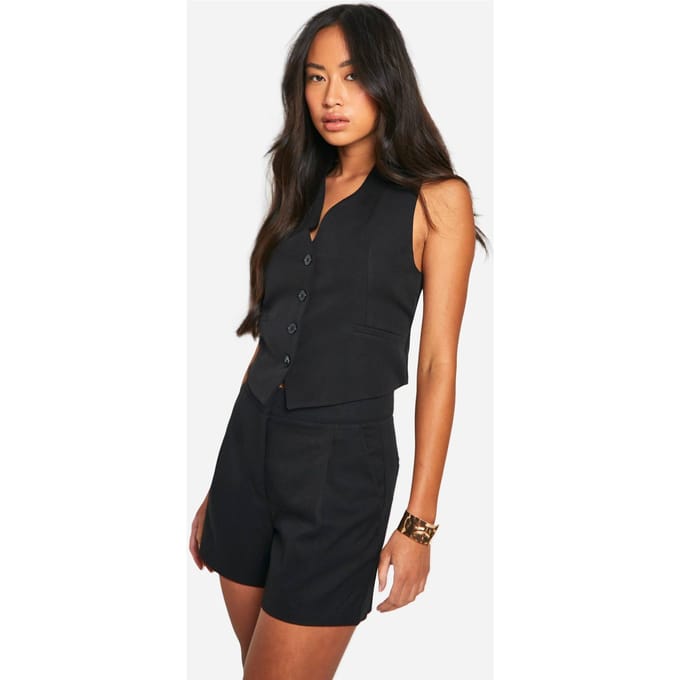 boohoo Dames Geweven op maat gemaakte vest met open rug | Black | Maat: Small