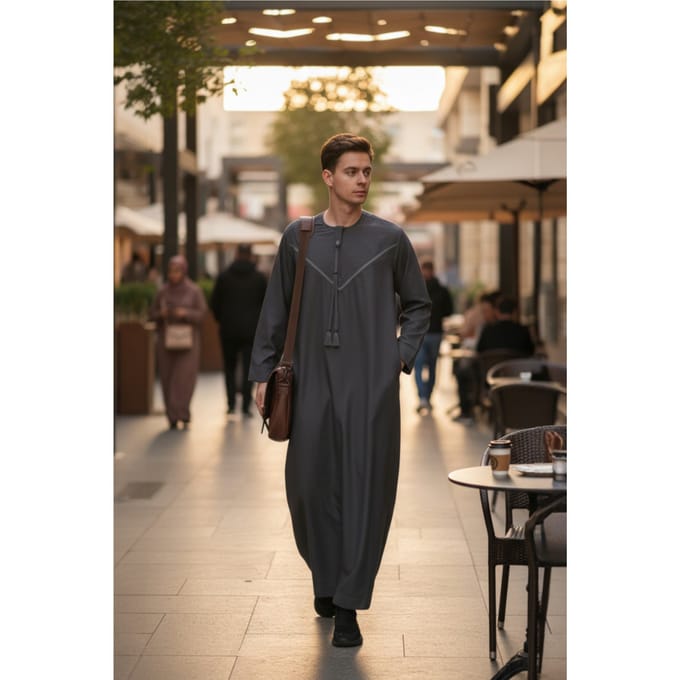 Heren grijze Eid Marokkaanse Thobe gewaad Djellaba Ramadan Eid Jubba LFS-HM10