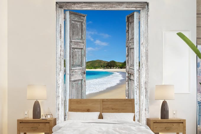 Behang - Fotobehang Zee - Tropical - Doorkijk - Strand - Breedte 145 cm x hoogte 220 cm