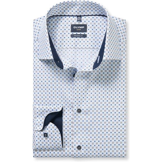 OLYMP Luxor modern fit overhemd - dobby - wit met blauw dessin