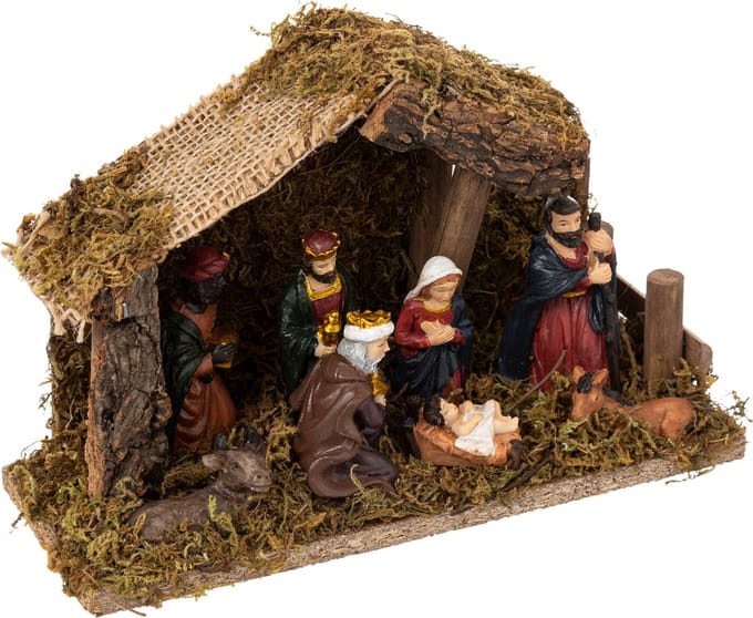 Feeric Lights & Christmas kerststal - 7x beelden - LED verlichting - 13 x 7,5 x 20 cm - hout/polyresin