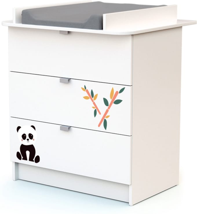 WEBABY Commode met 3 laden Panda in hout Wit ALBA