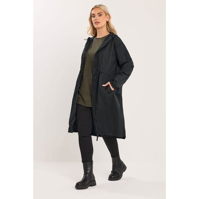 Yours Lichtgewicht Parka Met Lang Ontwerp En Capuchon In Zwart Size 48