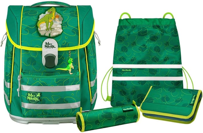 McNeill Schooltas Biggy Schoolbag Set 5-delig Dino Donkergroen Groene