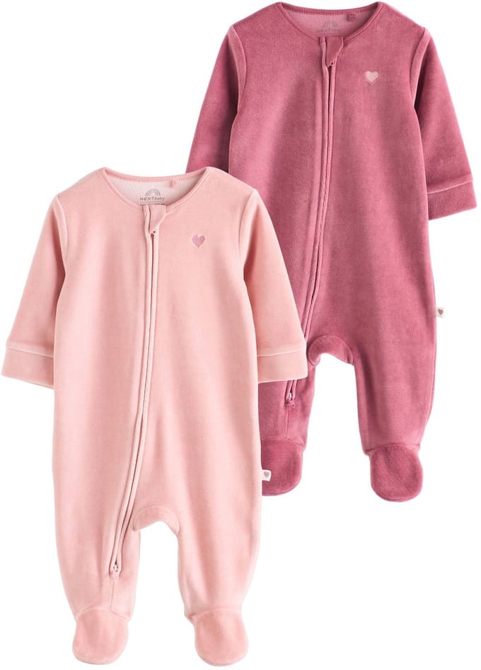Next - Meisjes - Velour Baby Sleepsuits 2 Pack - Roze