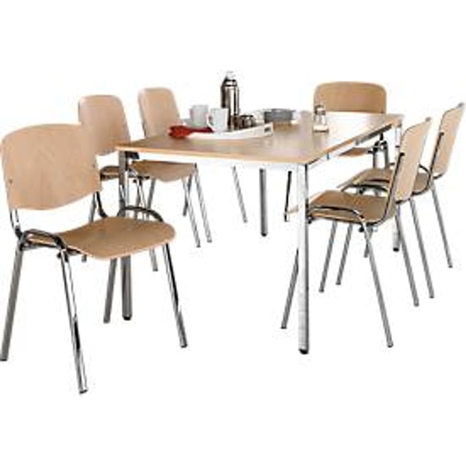 Set van 6 ISO WOOD stoelen en 1 tafel 1600 x 800 mm, beukendecor
