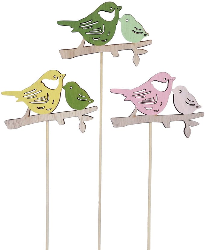 Lentedecoratie Bloemplug Houten Vogeldecoratie 7×10cm 12 st., 12 Stück