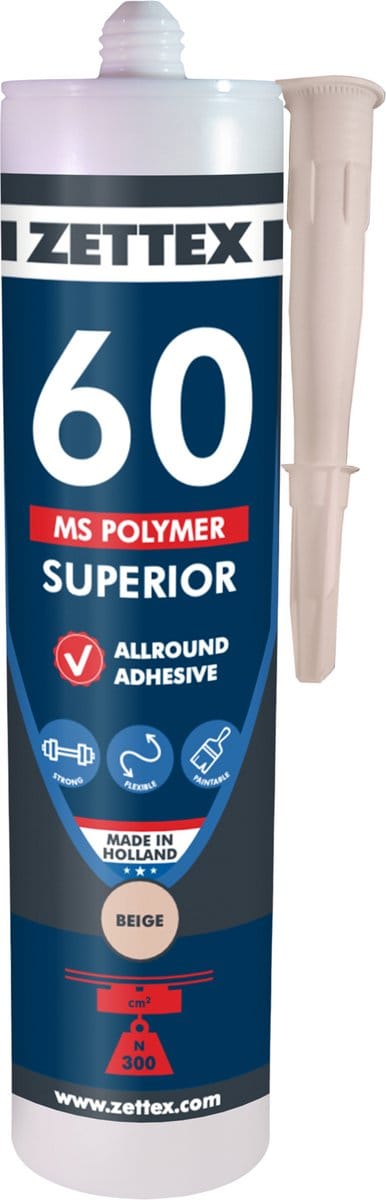 Zettex MS 60 Polymeerkit Superior - Montagekit – Lijmkit – Afdichtkit - Binnen & Buiten - 290ml - Beige
