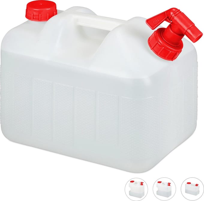jerrycan met kraan - kunststof - 10 liter - BPA-vrij - wit-rood