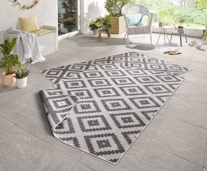 Flycarpets Omkeerbaar Vloerkleed - Binnen & Buitenkleed Malta- Grijs / Creme - 80x250 cm