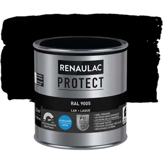 Renaulac Houtlak Protect - Zijdeglans - Gitzwart Ral 9005 - 250ml