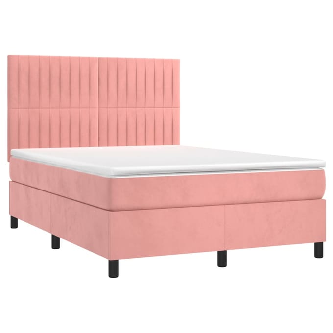 vidaXL - Boxspring - met - matras - en - LED - fluweel - roze - 140x190 - cm
